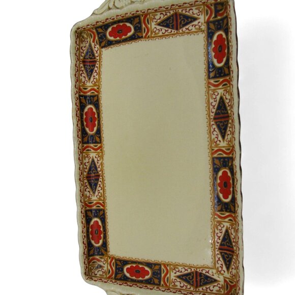 GRINDLEY CERAMIC Tray Ornate Handles Geometric Floral Border England Vintage 11" - Picture 2 of 10